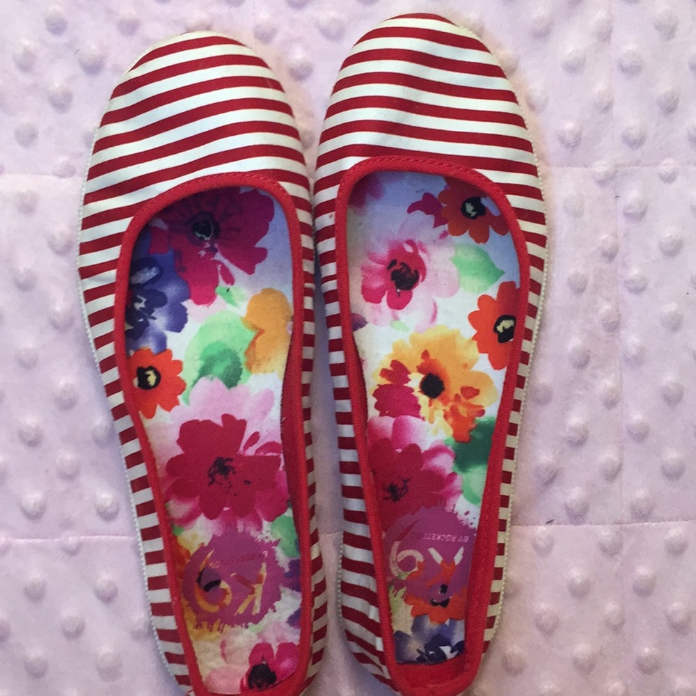 Red and White Striped Ballet Flats